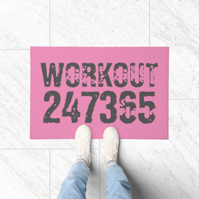 Worn out and scratched text Workout 247365 pink Doormat (Indoor)