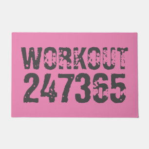 Worn out and scratched text Workout 247365 pink Doormat