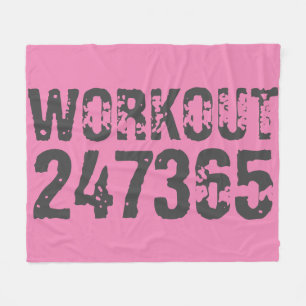 Worn out and scratched text Workout 247365 pink Fleece Blanket