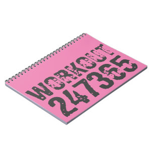 Worn out and scratched text Workout 247365 pink Notebook