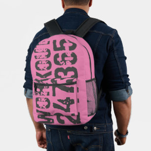 Worn out and scratched text Workout 247365 pink Printed Backpack