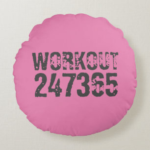 Worn out and scratched text Workout 247365 pink Round Cushion