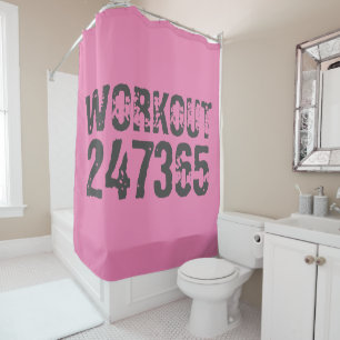 Worn out and scratched text Workout 247365 pink Shower Curtain