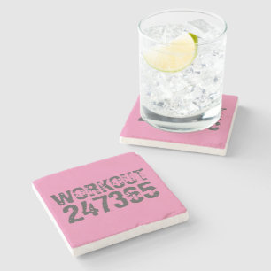 Worn out and scratched text Workout 247365 pink Stone Coaster