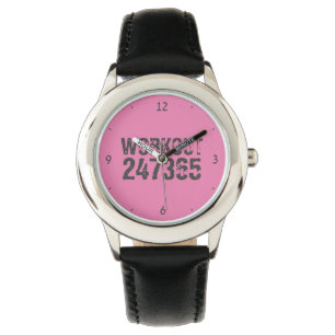 Worn out and scratched text Workout 247365 pink Watch