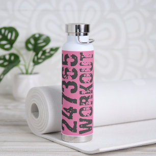 Worn out and scratched text Workout 247365 pink Water Bottle