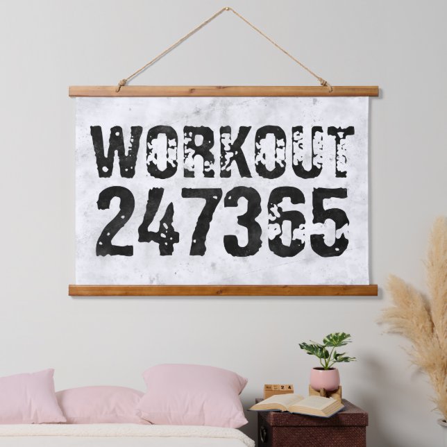 Worn out and scratched text Workout 247365 rustic Hanging Tapestry (Bedroom)