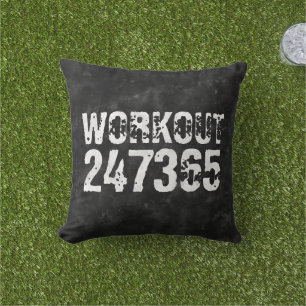Worn out and scratched text Workout 247365 vintage Cushion