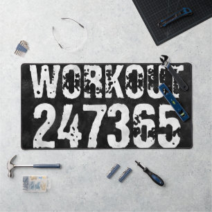 Worn out and scratched text Workout 247365 vintage Desk Mat