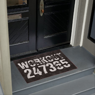 Worn out and scratched text Workout 247365 vintage Doormat