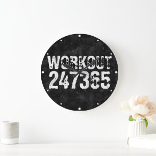 Worn out and scratched text Workout 247365 vintage Large Clock