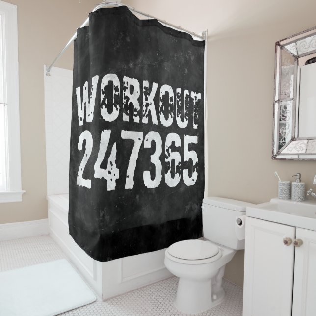 Worn out and scratched text Workout 247365 vintage Shower Curtain (In Situ)