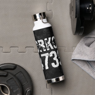 Worn out and scratched text Workout 247365 vintage Water Bottle