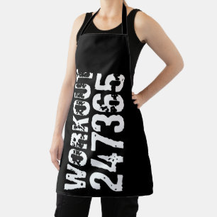 Worn out and scratched text Workout 247365 white Apron