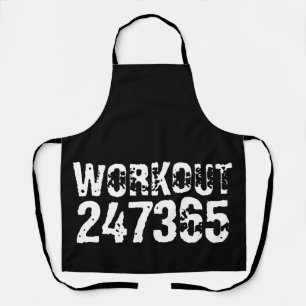 Worn out and scratched text Workout 247365 white Apron
