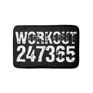 Worn out and scratched text Workout 247365 white Bath Mat