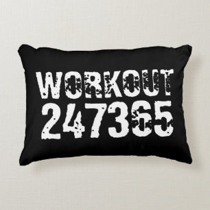 Worn out and scratched text Workout 247365 white Decorative Cushion