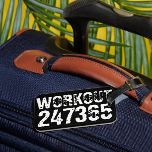 Worn out and scratched text Workout 247365 white Luggage Tag