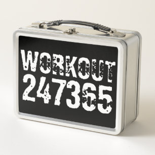 Worn out and scratched text Workout 247365 white Metal Lunch Box