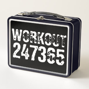 Worn out and scratched text Workout 247365 white  Metal Lunch Box