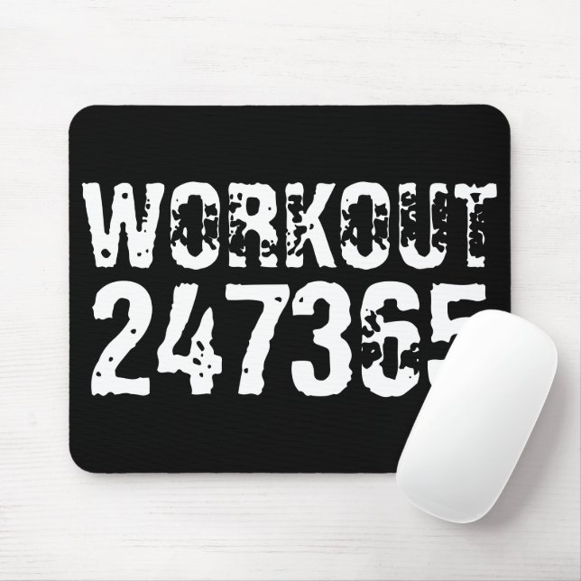 Worn out and scratched text Workout 247365 white Mouse Pad (With Mouse)
