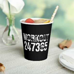 Worn out and scratched text Workout 247365 white Paper Cups
