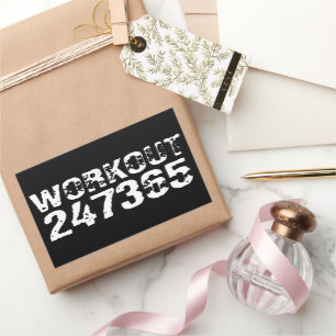 Worn out and scratched text Workout 247365 white Rectangular Sticker