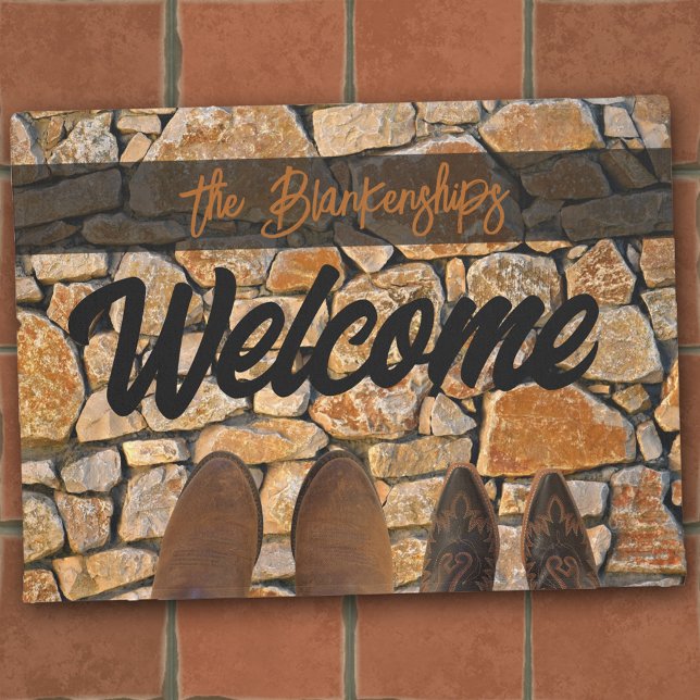 Worn Out Boots on Stone Welcome Custom Doormat (Creator Uploaded)