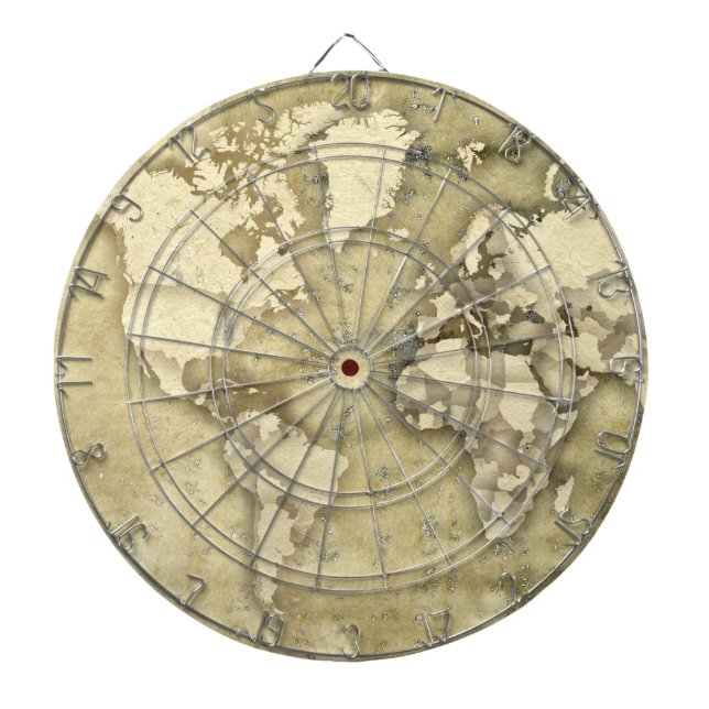Worn Paper World Map Dartboard (Front)