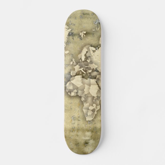 Worn Paper World Map Skateboard (Front)