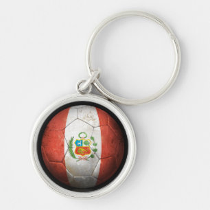 Worn Peruvian Flag Football Soccer Ball Key Ring