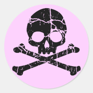 Worn Pink Skull and Crossbones Classic Round Sticker