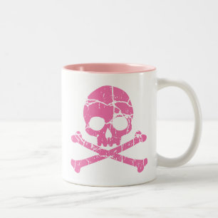 Worn Pink Skull and Crossbones Two-Tone Coffee Mug