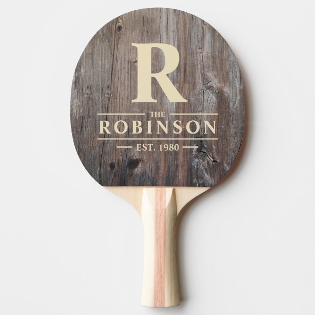 Worn Planks Family Name & Initial Ping Pong Paddle (Front)