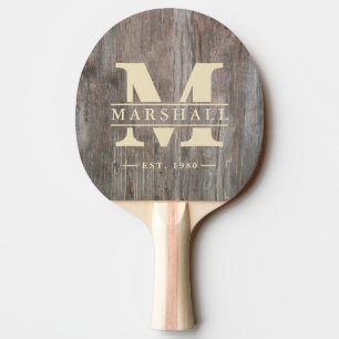 Worn Planks Monogram & Name Overlay Ping Pong Paddle