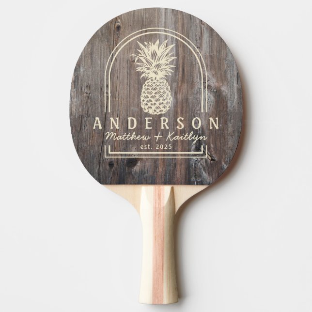 Worn Planks Pineapple Wedding Arch&Name Ping Pong Paddle (Front)