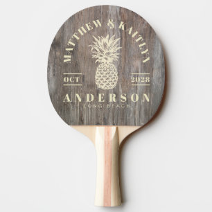 Worn Planks Tropical Pineapple Wedding Ping Pong Paddle
