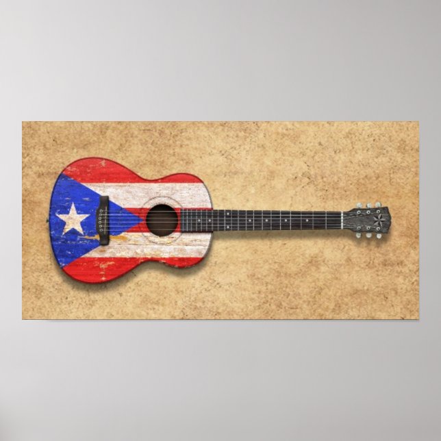 Worn Puerto Rico Flag Acoustic Guitar Poster (Front)