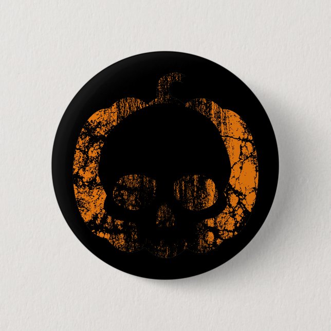 Worn Pumpkin Skull 6 Cm Round Badge (Front)