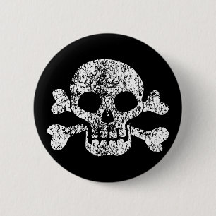 Worn Skull and Crossbones 6 Cm Round Badge