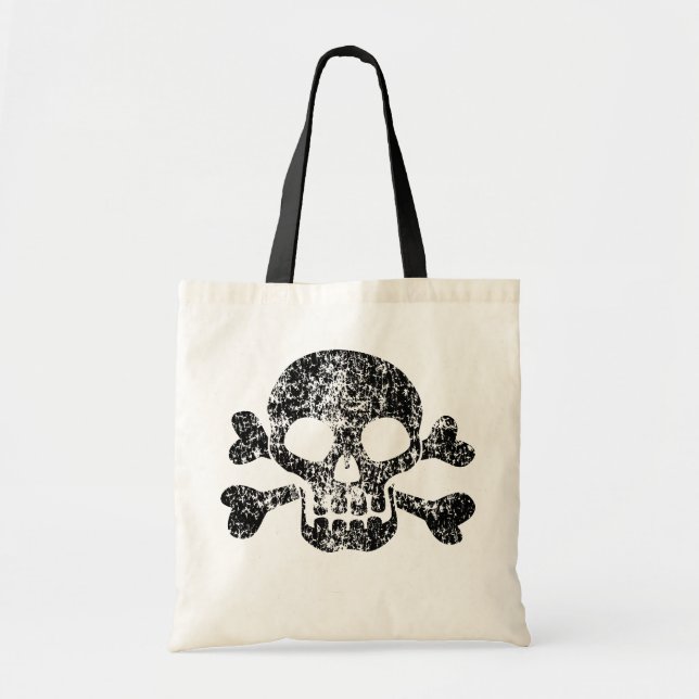 Worn Skull and Crossbones Tote Bag (Front)