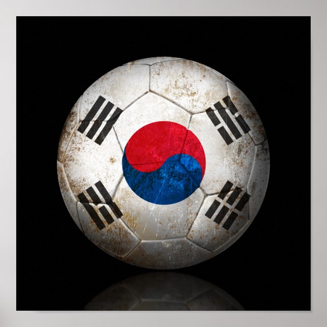 Worn South Korean Flag Football Soccer Ball Poster (Front)