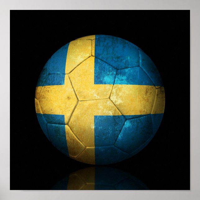 Worn Swedish Flag Football Soccer Ball Poster (Front)