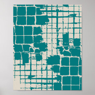 Worn Turquoise Squares with Distressed Texture Poster