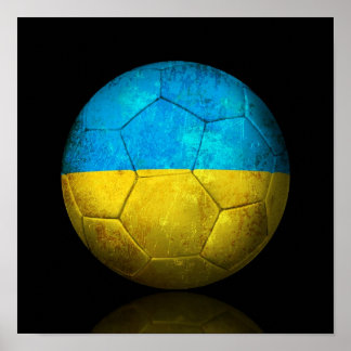 Worn Ukrainian Flag Football Soccer Ball Poster