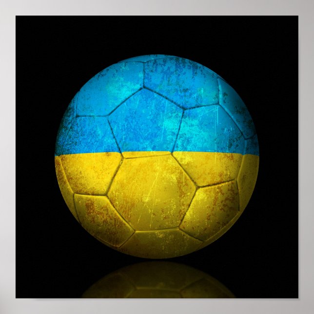 Worn Ukrainian Flag Football Soccer Ball Poster (Front)