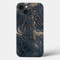 Worn Vintage Embossed Dark Brown Leather