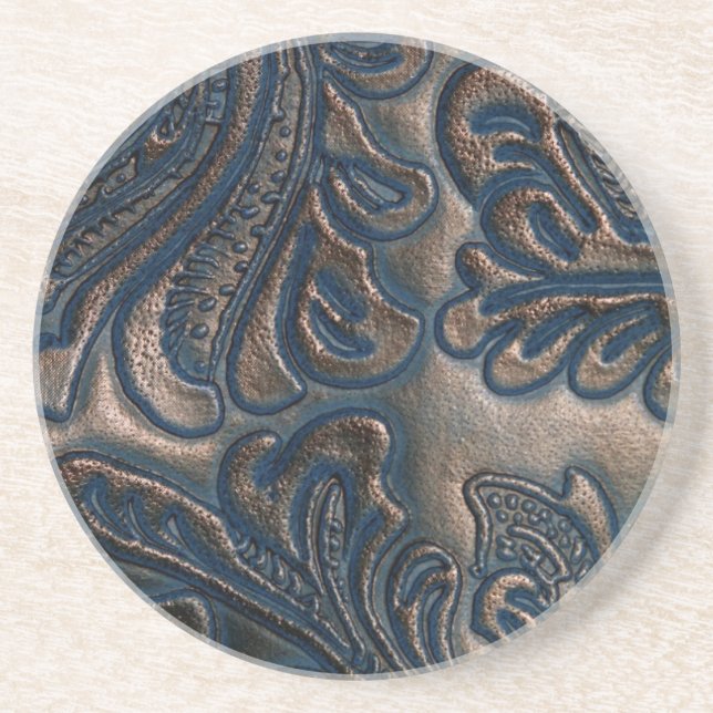 Worn Vintage Embossed Leather Coaster (Front)