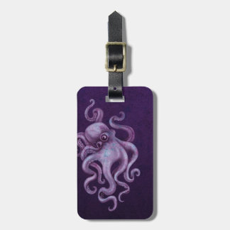 Worn Vintage Octopus Illustration - Purple Luggage Tag