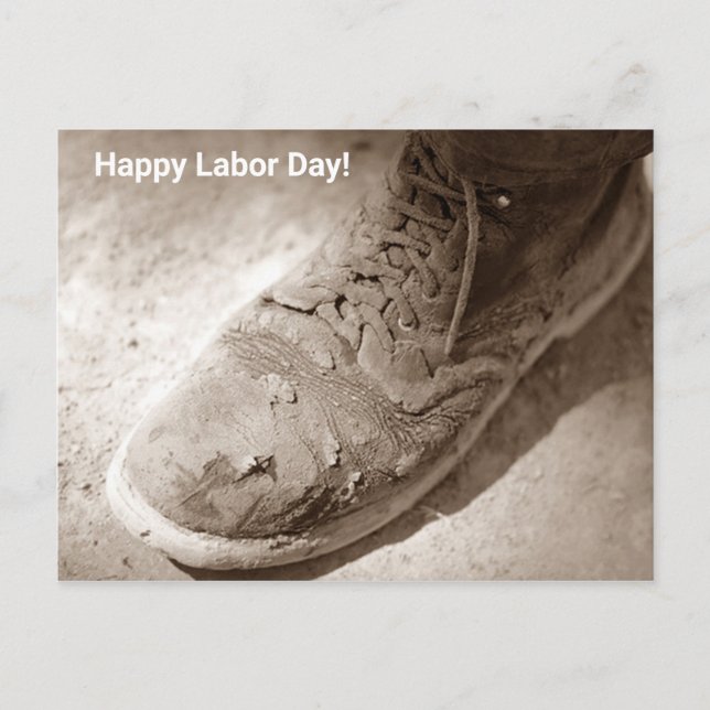 Worn Work boot shoe Happy Labour Day coworker PC Holiday Postcard (Front)